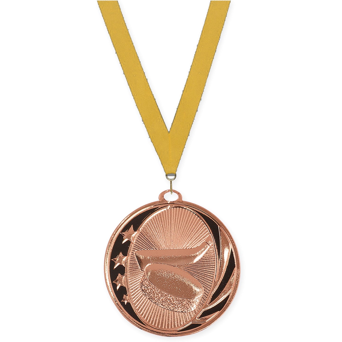 2 inch hockey MidNite Star medal in bright bronze with Gold neck ribbon