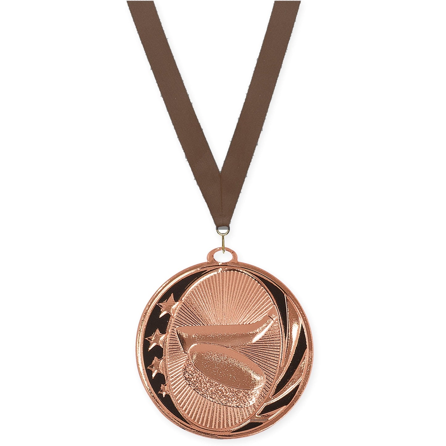 2 inch hockey MidNite Star medal in bright bronze with Brown neck ribbon