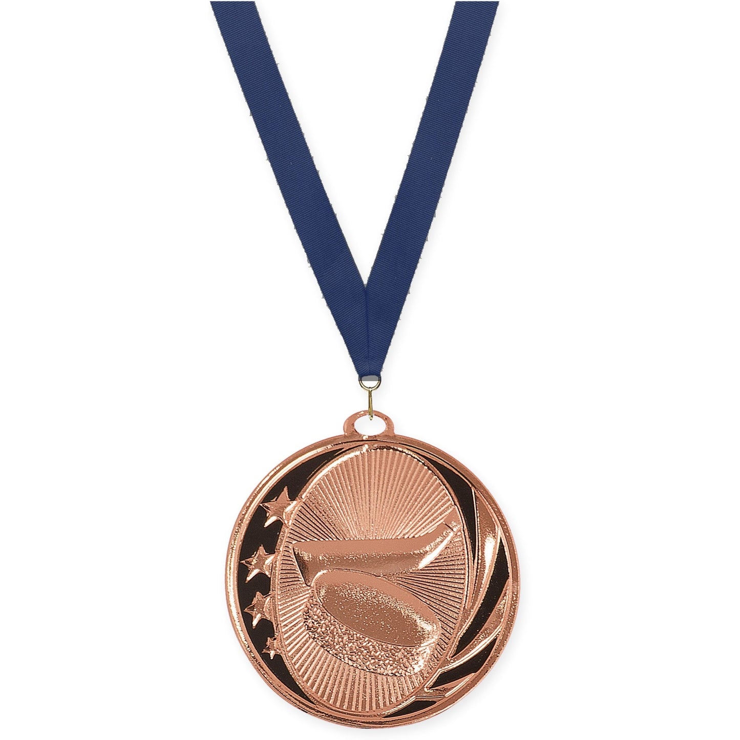 2 inch hockey MidNite Star medal in bright bronze with Navy neck ribbon