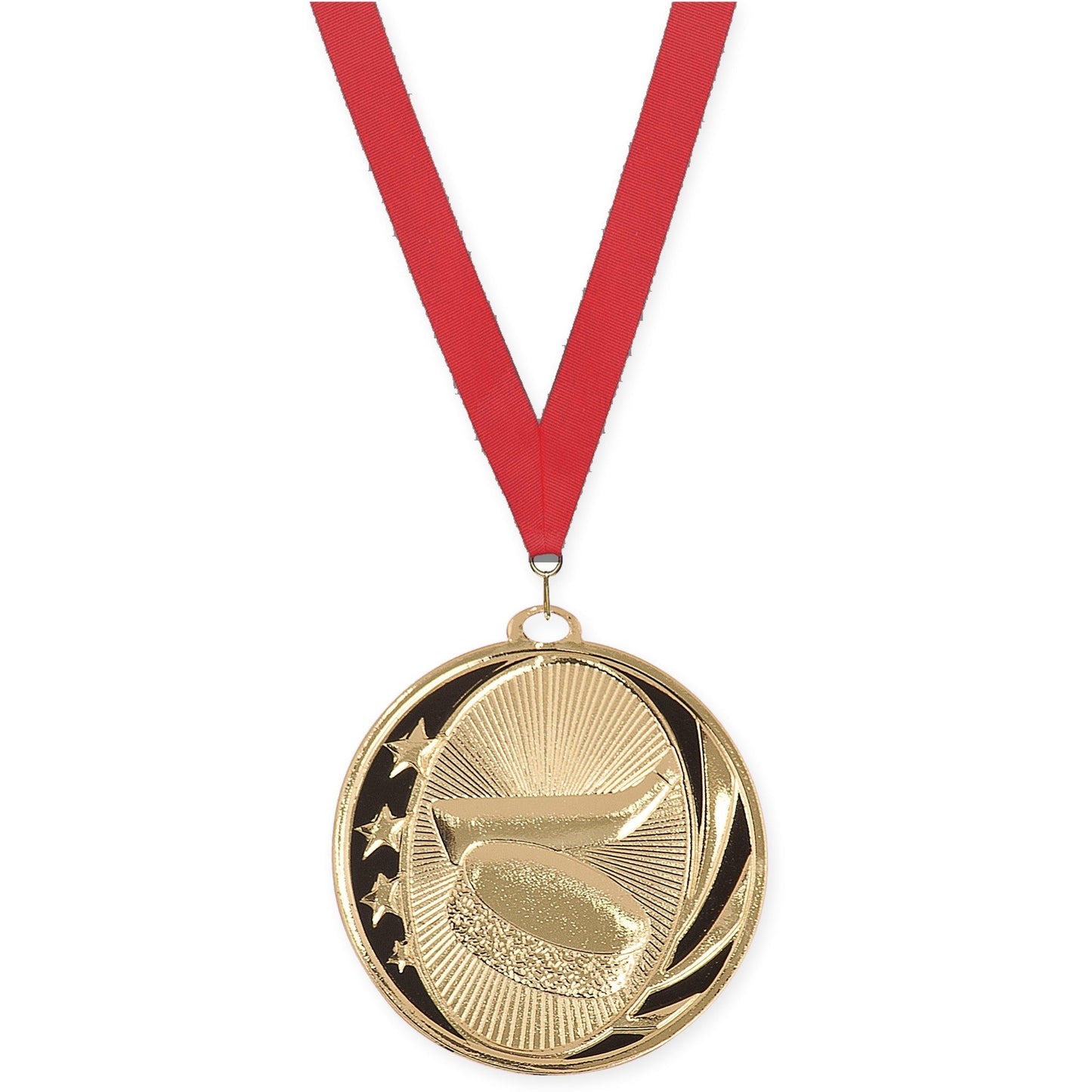 2 inch hockey MidNite Star medal in bright gold with Red neck ribbon