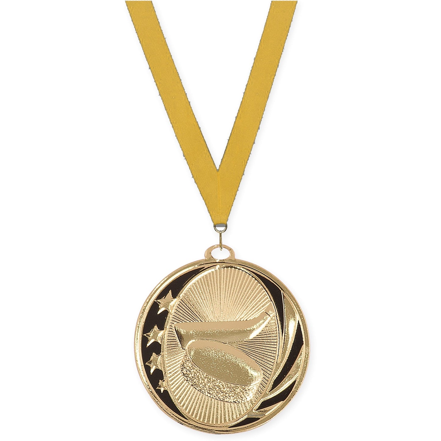 2 inch hockey MidNite Star medal in bright gold with Gold neck ribbon