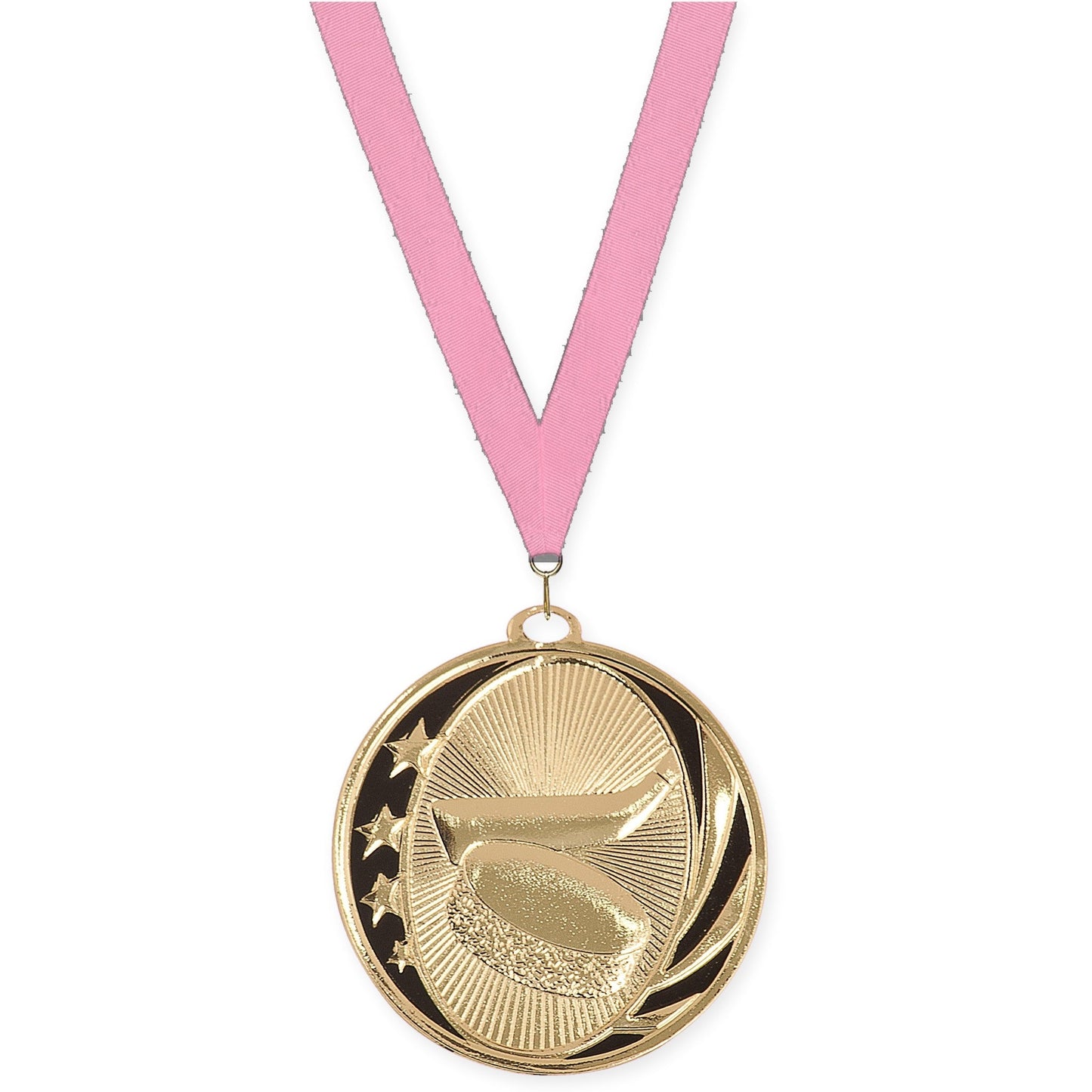 2 inch hockey MidNite Star medal in bright gold with Pink neck ribbon