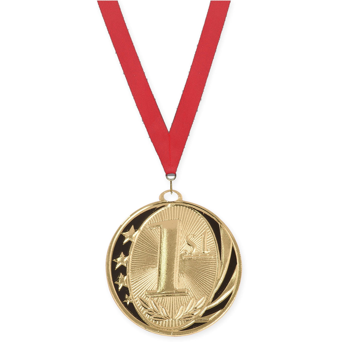 2 inch Place MidNite Star medal in gold - 1st place with Red neck ribbon