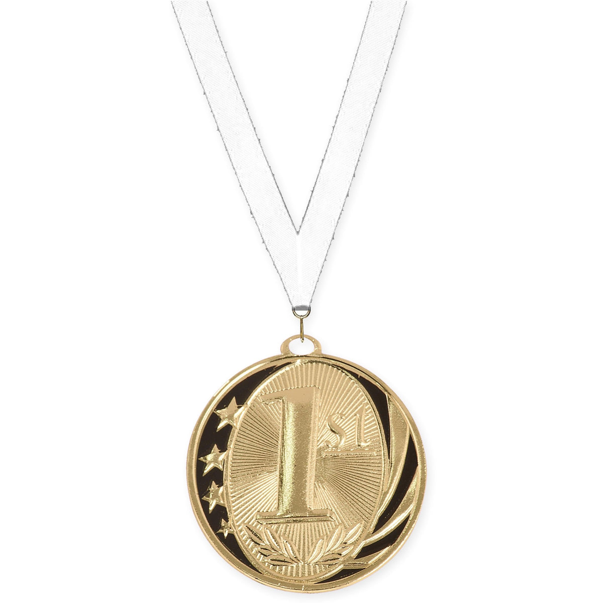 2 inch Place MidNite Star medal in gold - 1st place with White neck ribbon