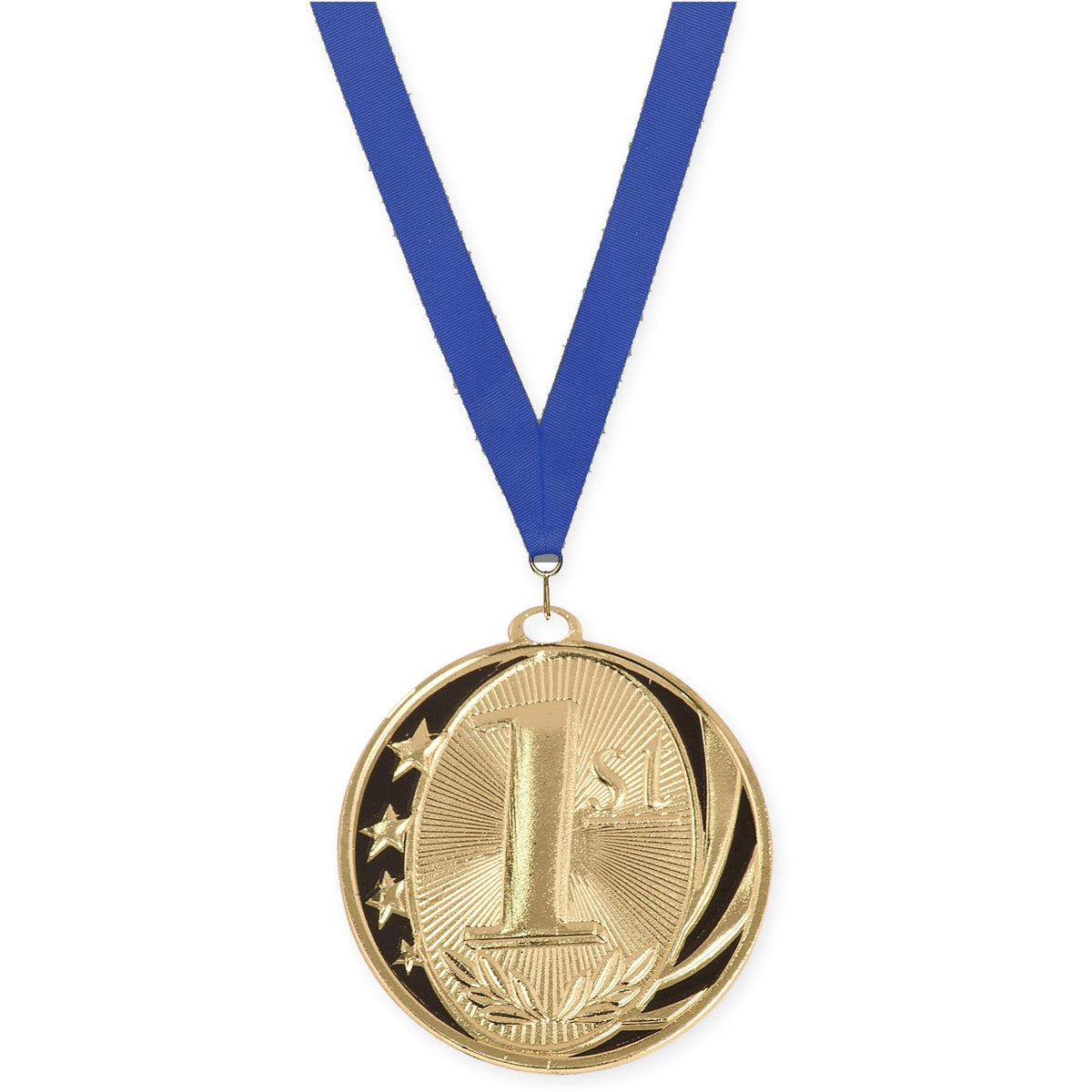 2 inch Place MidNite Star medal in gold - 1st place with Blue neck ribbon