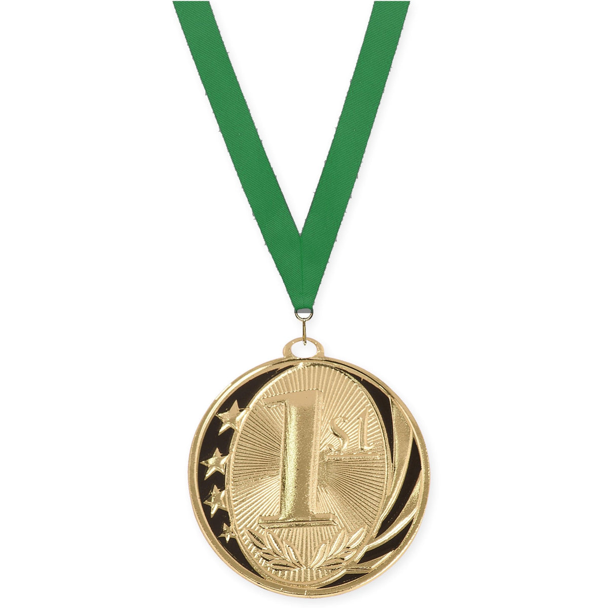 2 inch Place MidNite Star medal in gold - 1st place with Green neck ribbon