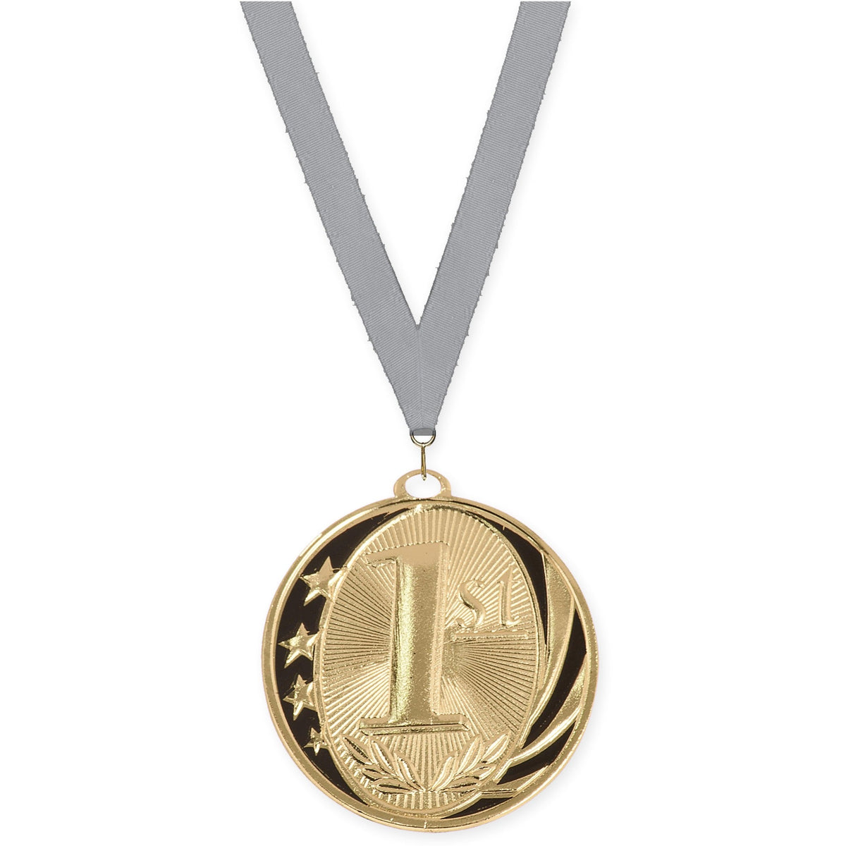 2 inch Place MidNite Star medal in gold - 1st place with Gray neck ribbon