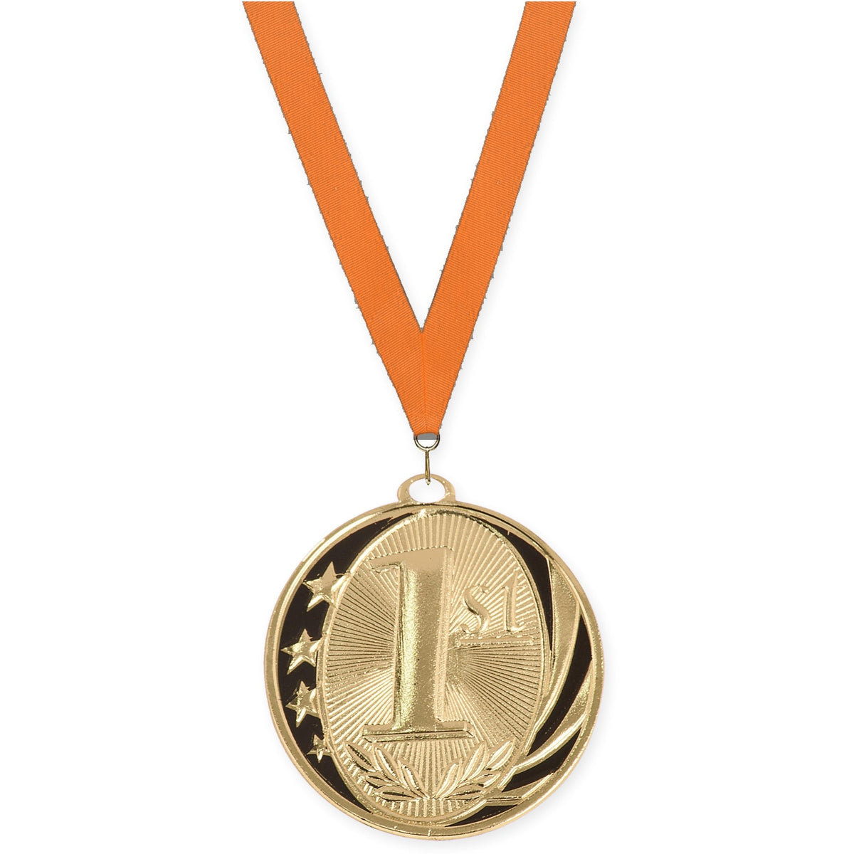2 inch Place MidNite Star medal in gold - 1st place with Orange neck ribbon