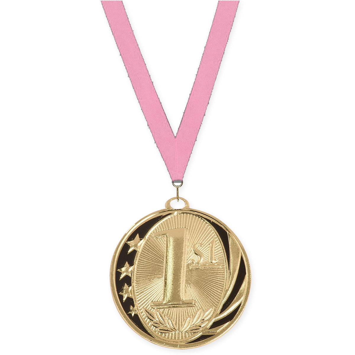2 inch Place MidNite Star medal in gold - 1st place with Pink neck ribbon