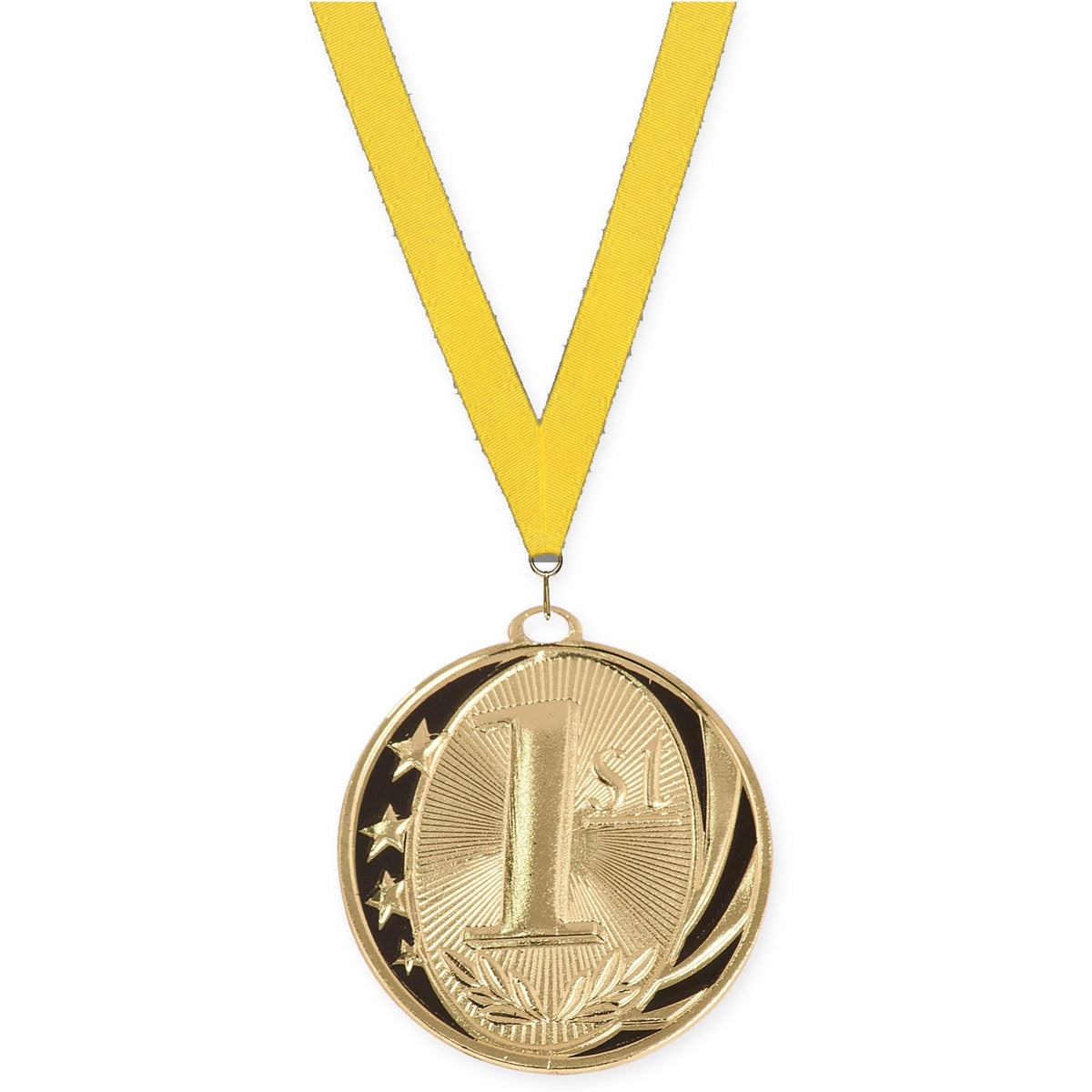 2 inch Place MidNite Star medal in gold - 1st place with Yellow neck ribbon