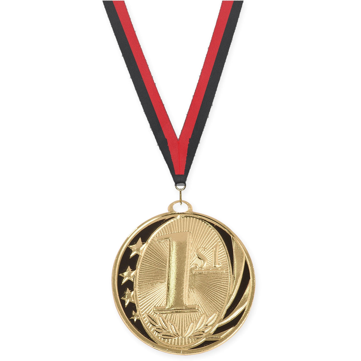 2 inch Place MidNite Star medal in gold - 1st place with Black Red neck ribbon
