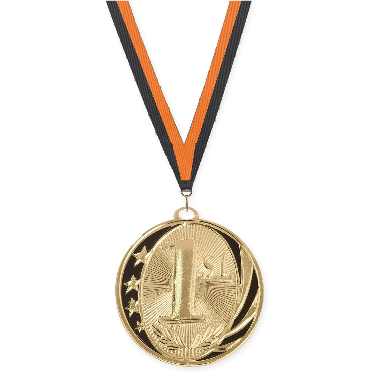 2 inch Place MidNite Star medal in gold - 1st place with Black Orange neck ribbon