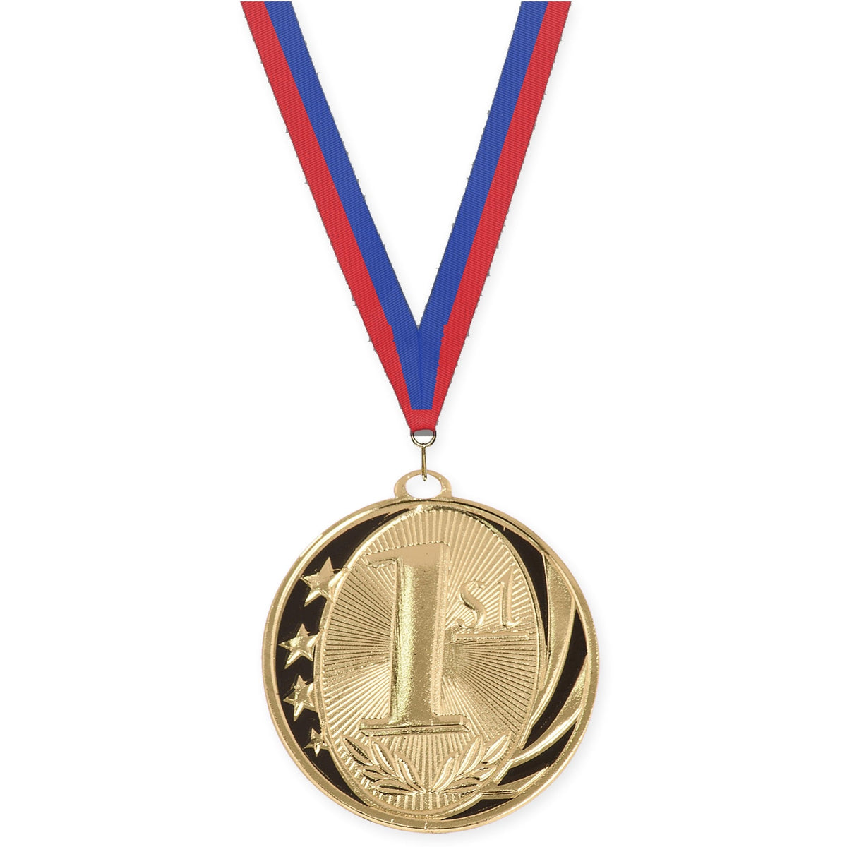 2 inch Place MidNite Star medal in gold - 1st place with Blue Red neck ribbon