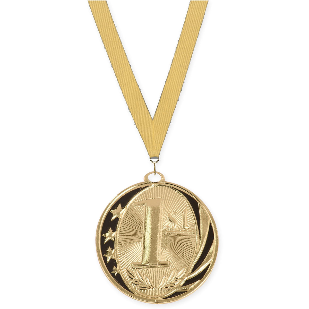 2 inch Place MidNite Star medal in gold - 1st place with Gold Metallic neck ribbon
