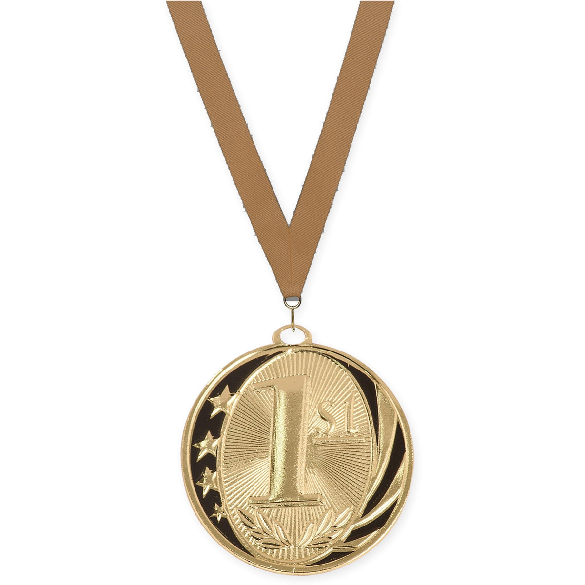 2 inch Place MidNite Star medal in gold - 1st place with Bronze Metallic neck ribbon