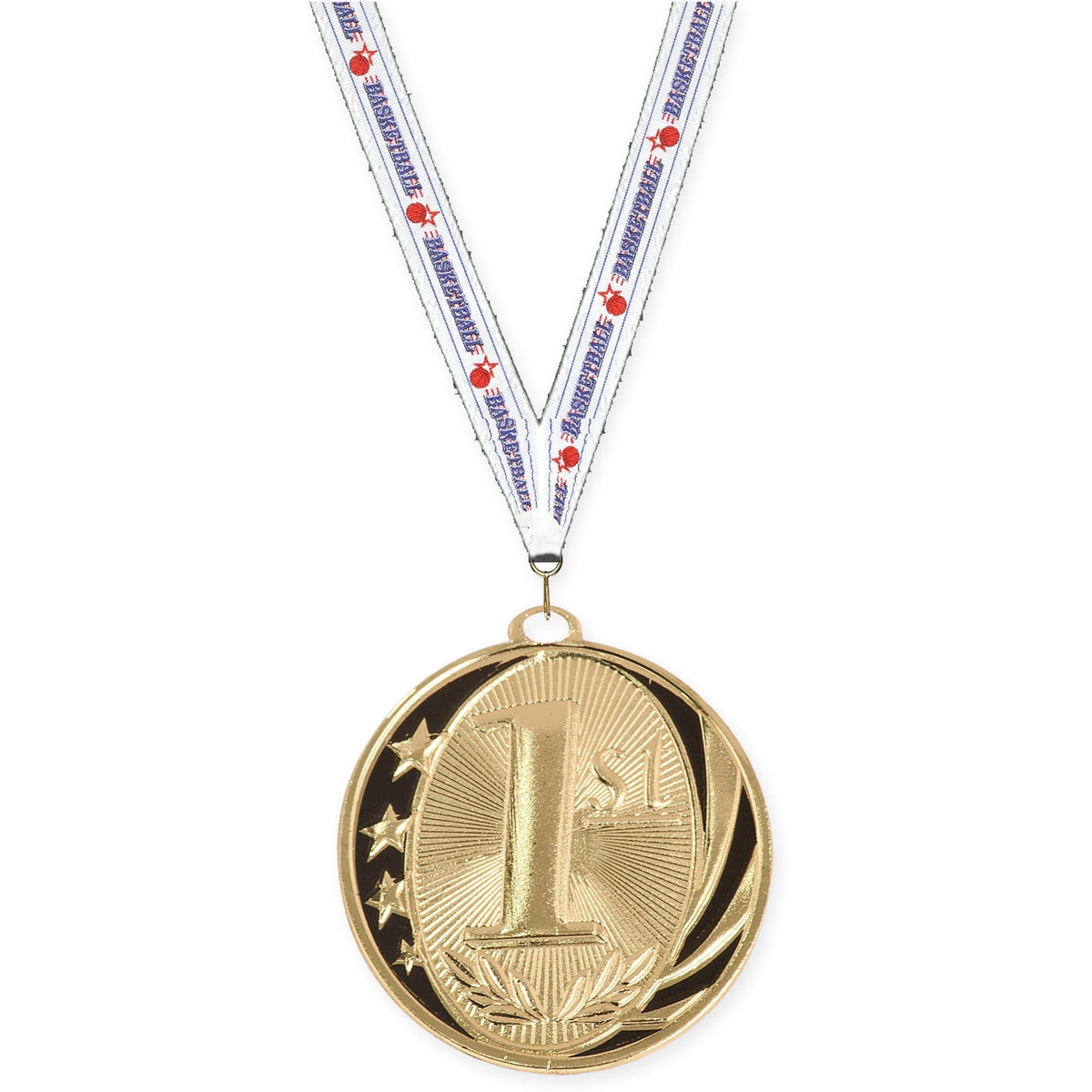 2 inch Place MidNite Star medal in gold - 1st place with Basketball neck ribbon