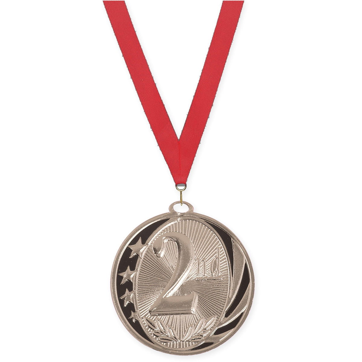2 inch Place MidNite Star medal in silver - 2nd place with Red neck ribbon