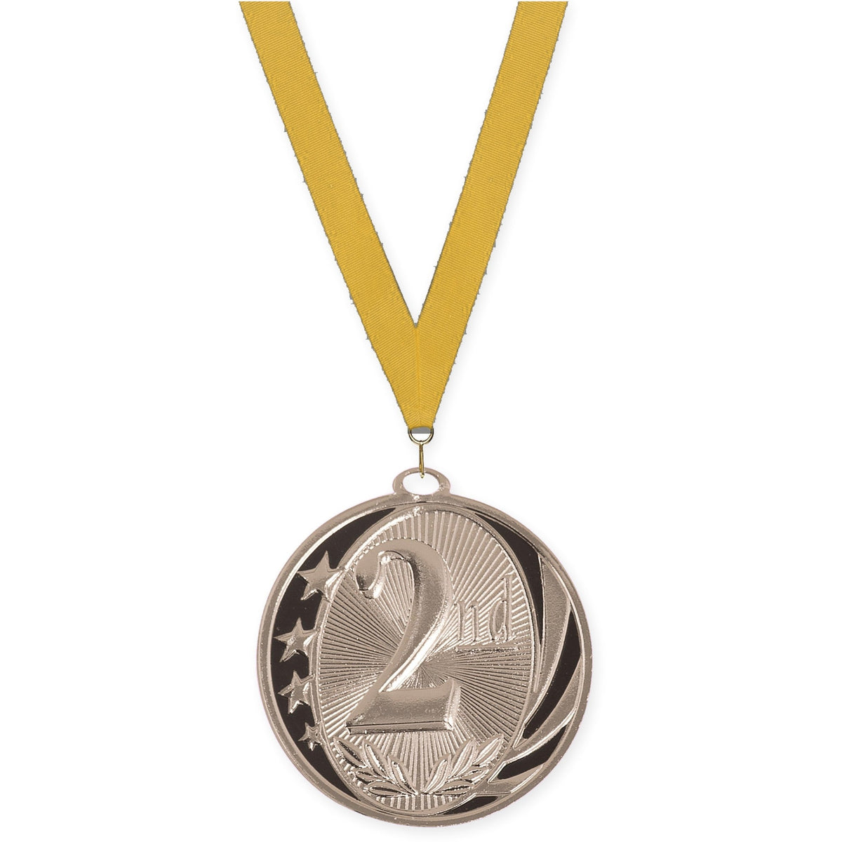 2 inch Place MidNite Star medal in silver - 2nd place with Gold neck ribbon