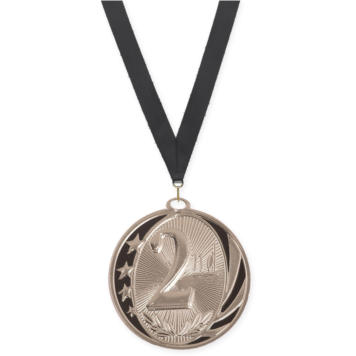 2 inch Place MidNite Star medal in silver - 2nd place with Black neck ribbon