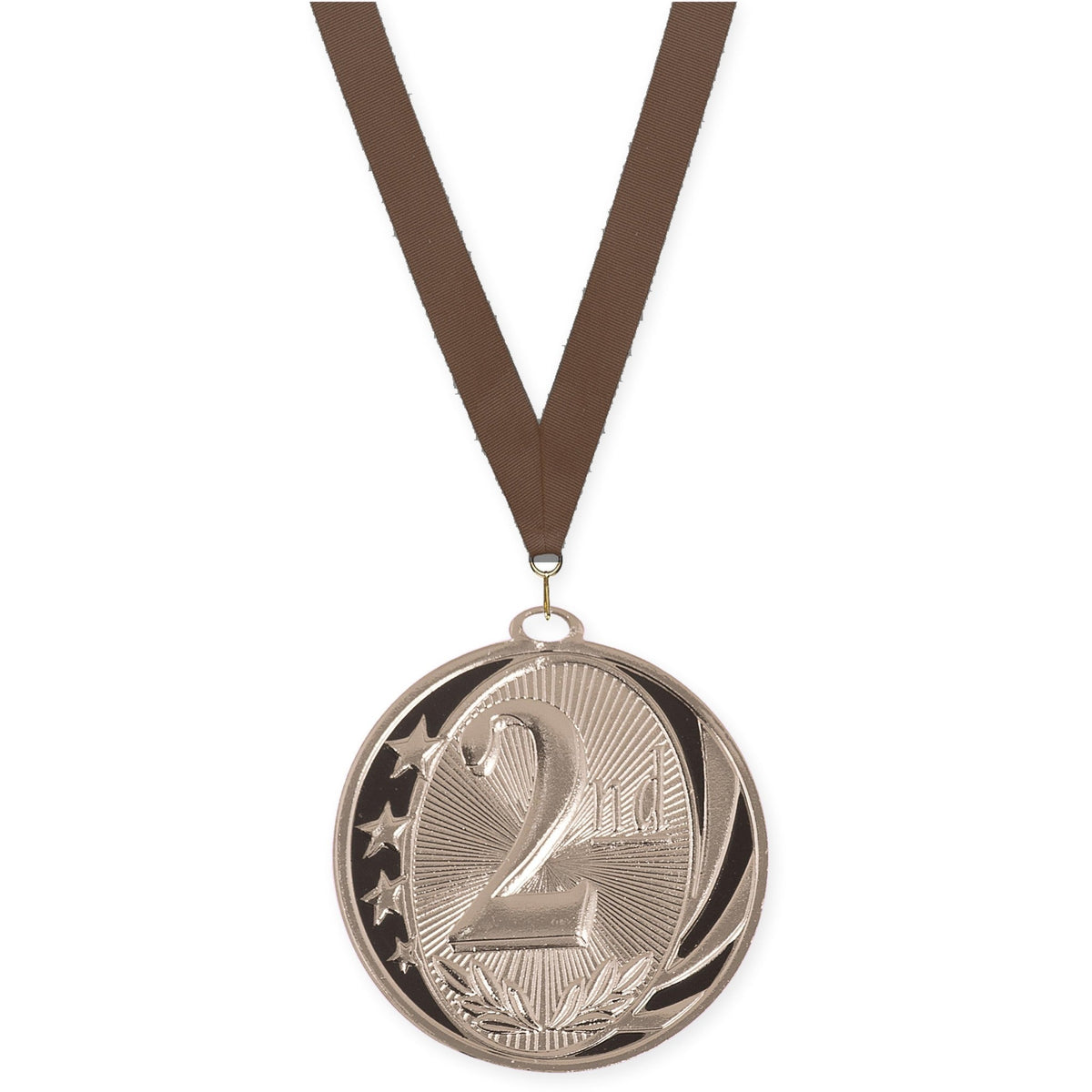 2 inch Place MidNite Star medal in silver - 2nd place with Brown neck ribbon