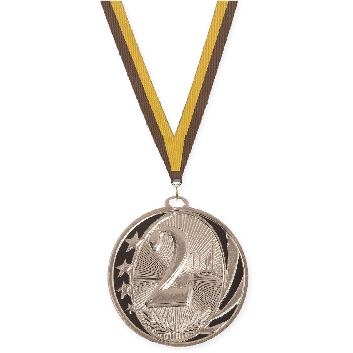2 inch Place MidNite Star medal in silver - 2nd place with Brown Gold neck ribbon
