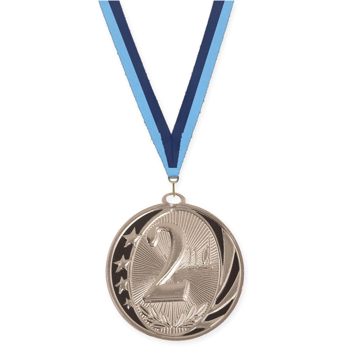 2 inch Place MidNite Star medal in silver - 2nd place with Light Blue Navy neck ribbon