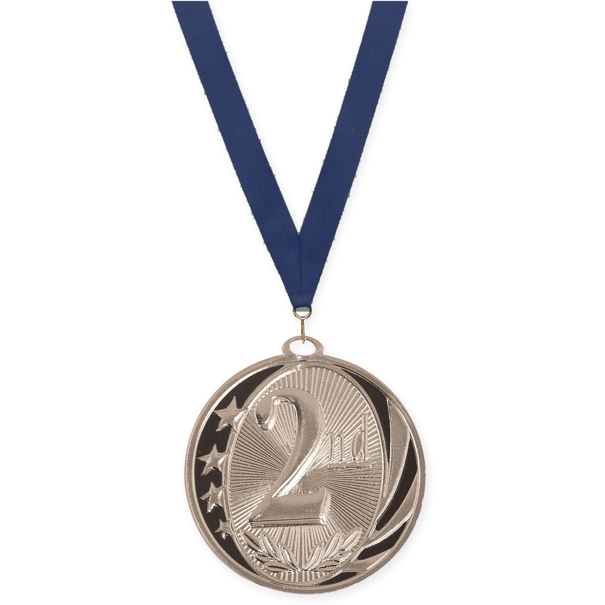 2 inch Place MidNite Star medal in silver - 2nd place with Navy neck ribbon