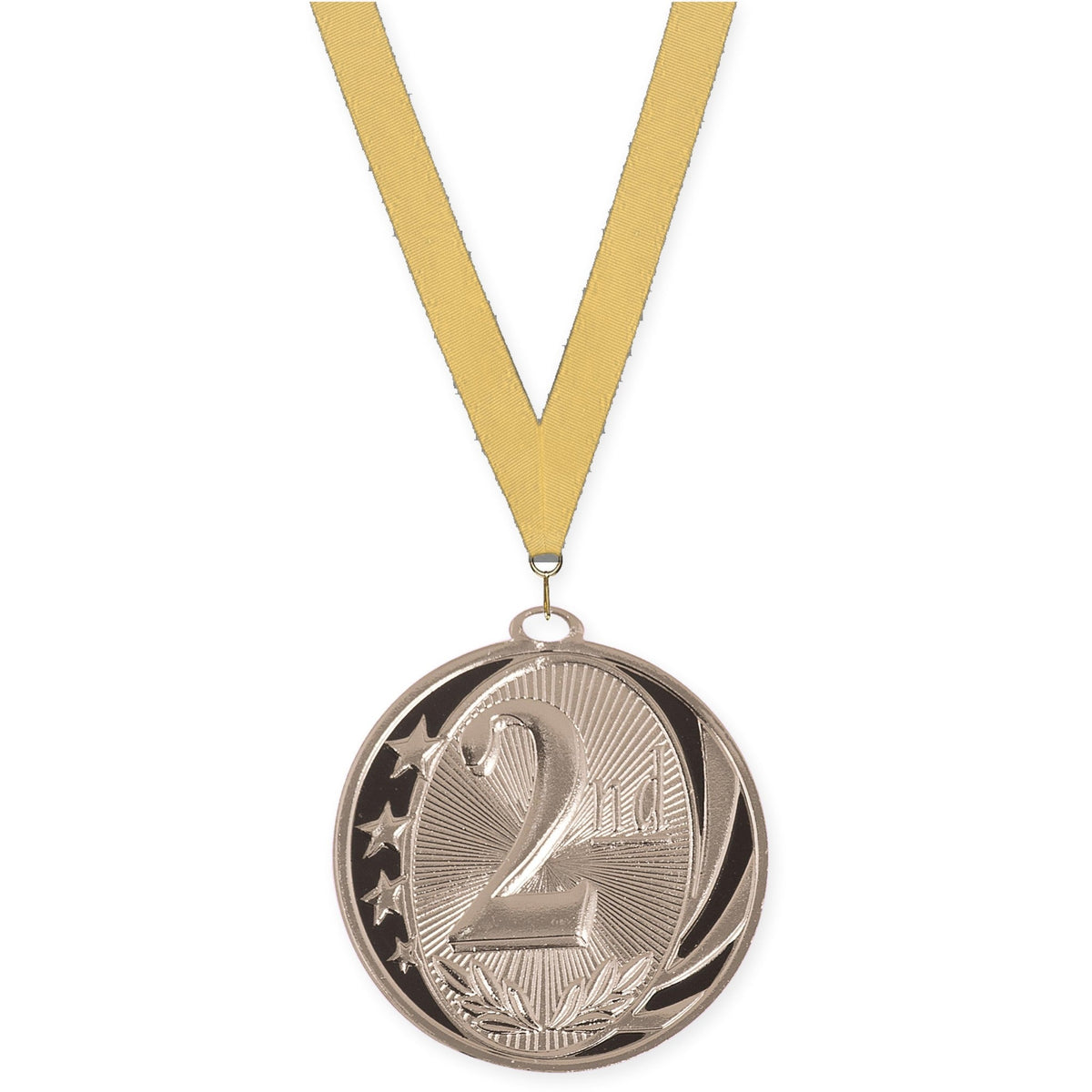 2 inch Place MidNite Star medal in silver - 2nd place with Gold Metallic neck ribbon
