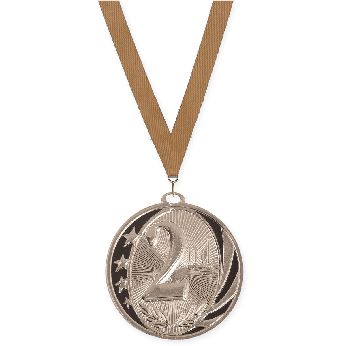 2 inch Place MidNite Star medal in silver - 2nd place with Bronze Metallic neck ribbon
