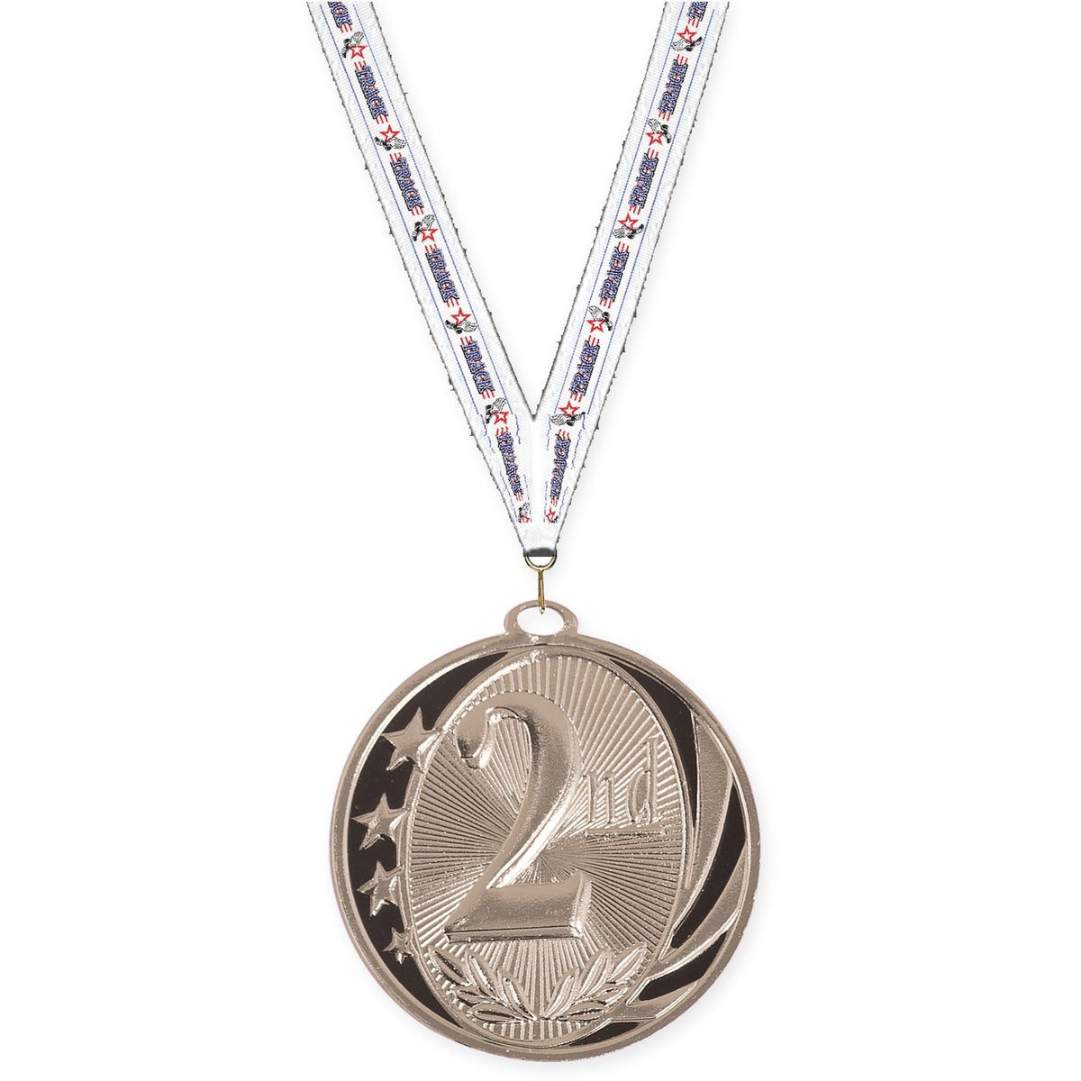 2 inch Place MidNite Star medal in silver - 2nd place with Track neck ribbon