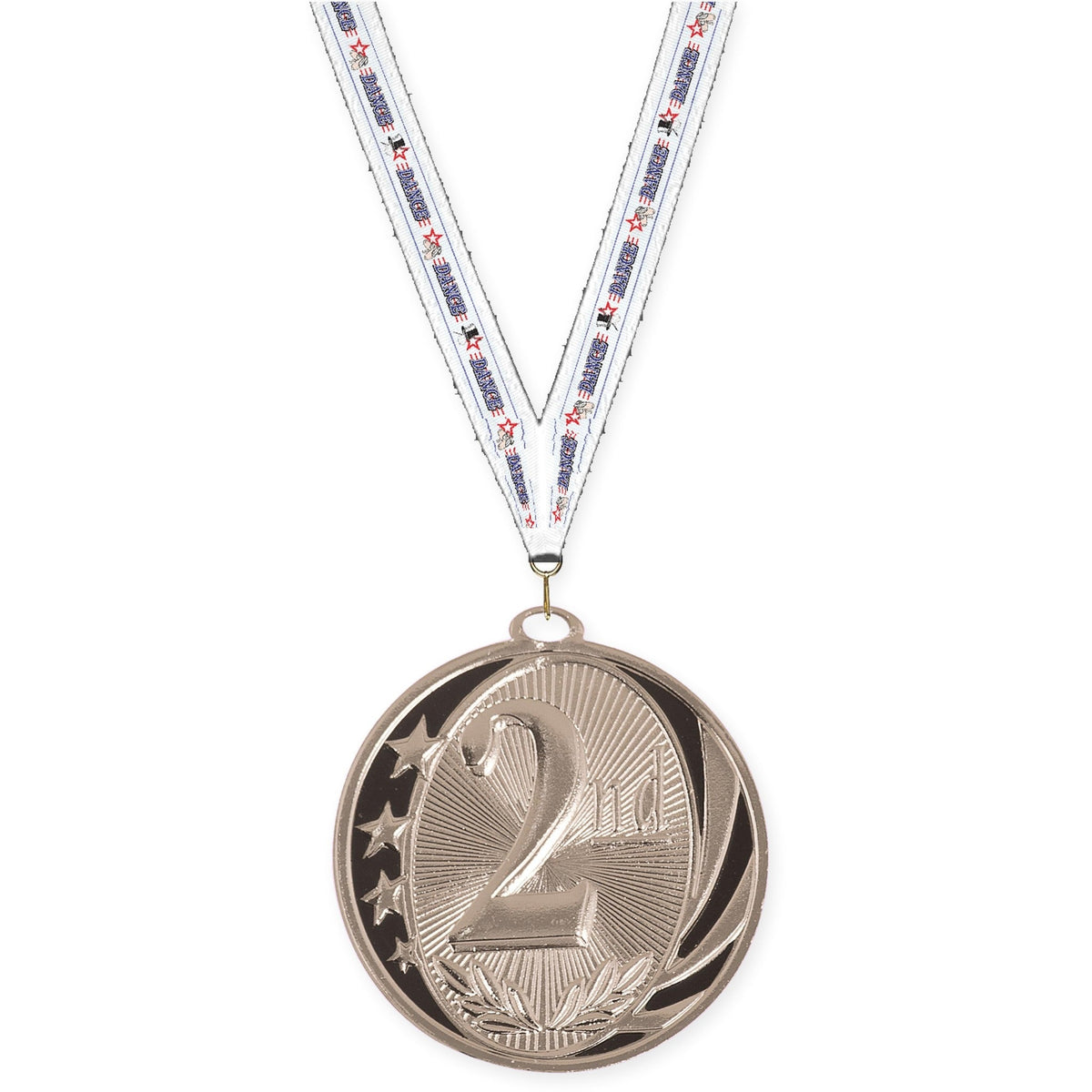 2 inch Place MidNite Star medal in silver - 2nd place with Dance neck ribbon
