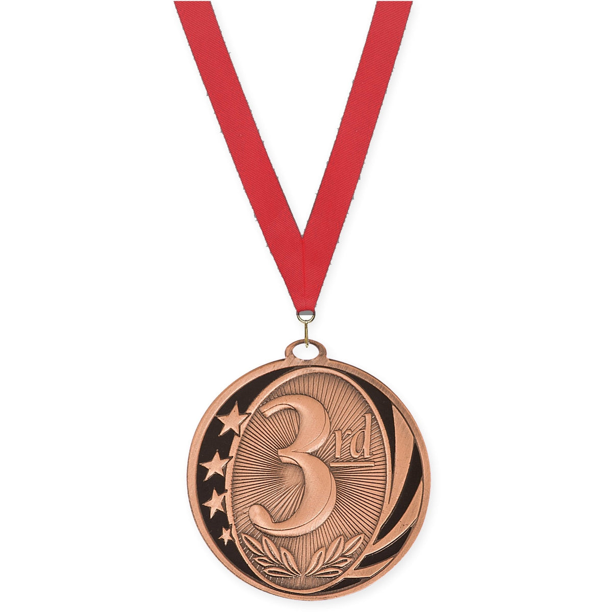 2 inch Place MidNite Star medal in bronze - 3rd place with Red neck ribbon