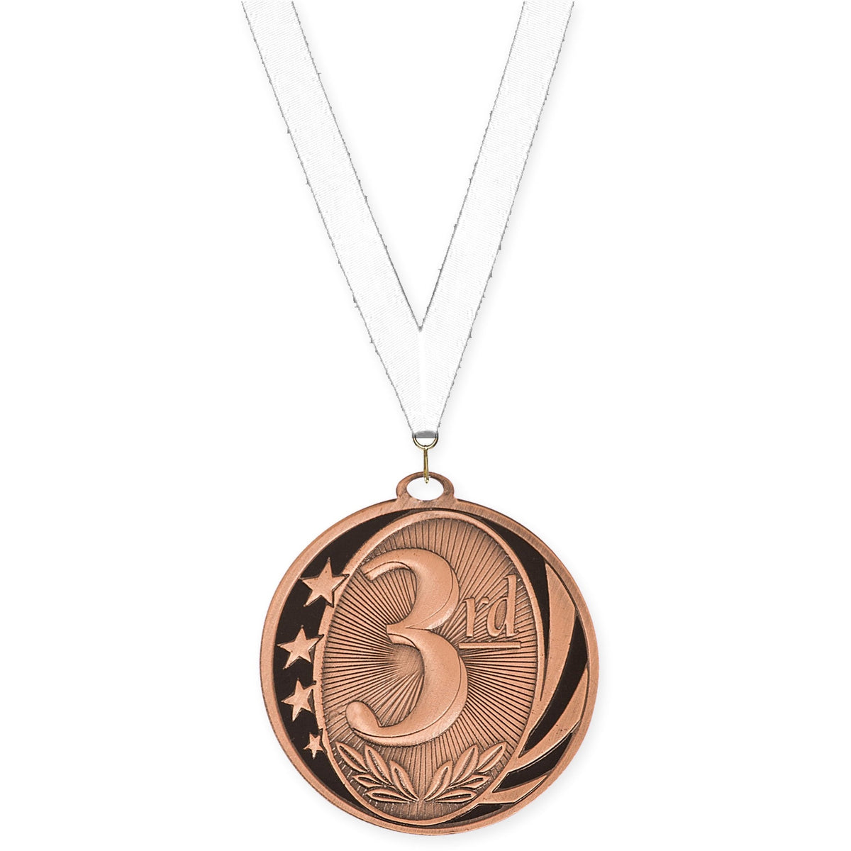 2 inch Place MidNite Star medal in bronze - 3rd place with White neck ribbon