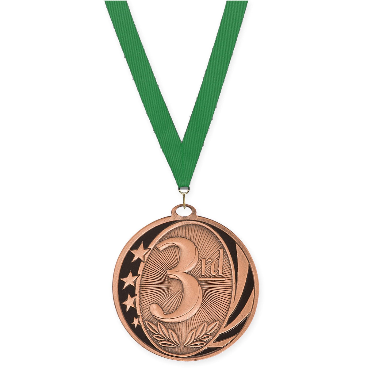 2 inch Place MidNite Star medal in bronze - 3rd place with Green neck ribbon