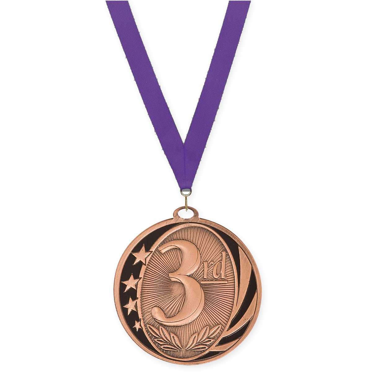 2 inch Place MidNite Star medal in bronze - 3rd place with Purple neck ribbon