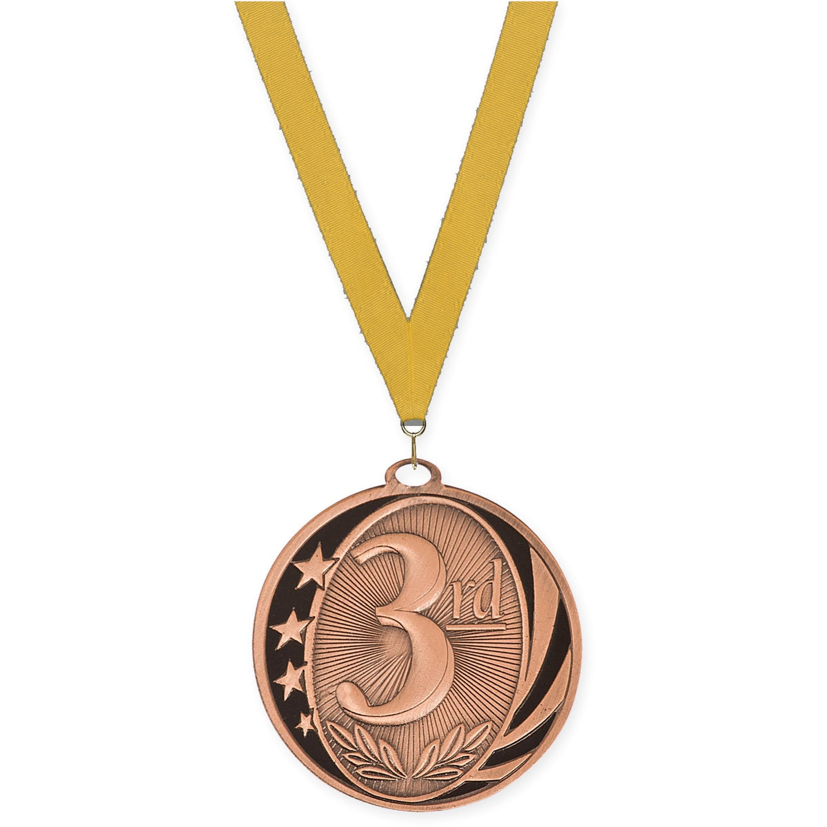 2 inch Place MidNite Star medal in bronze - 3rd place with Gold neck ribbon