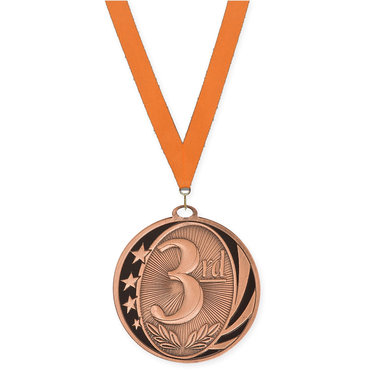 2 inch Place MidNite Star medal in bronze - 3rd place with Orange neck ribbon
