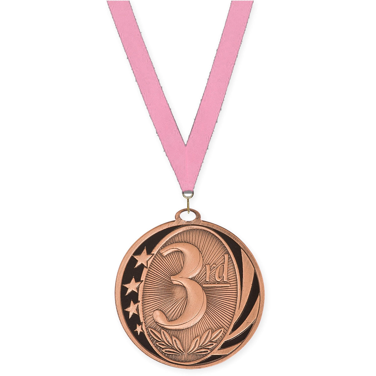 2 inch Place MidNite Star medal in bronze - 3rd place with Pink neck ribbon