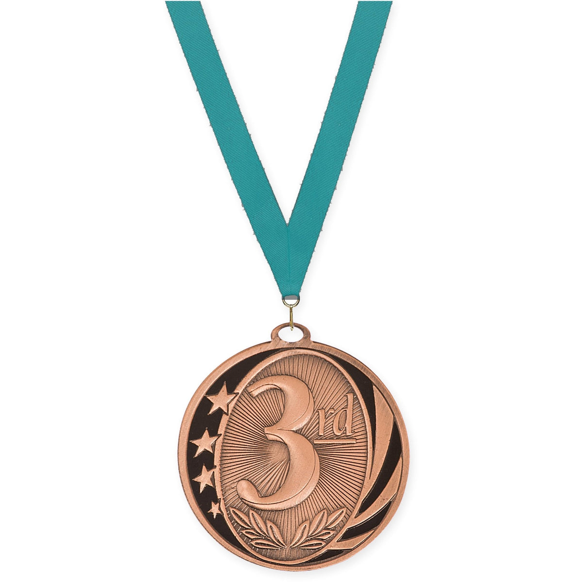 2 inch Place MidNite Star medal in bronze - 3rd place with Teal neck ribbon