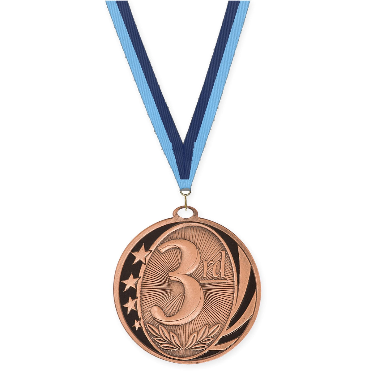 2 inch Place MidNite Star medal in bronze - 3rd place with Light Blue Navy neck ribbon