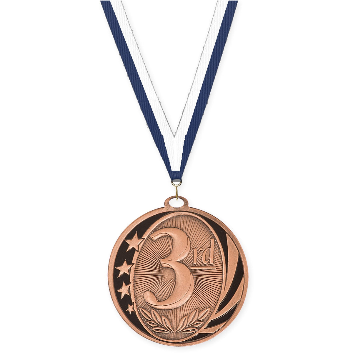 2 inch Place MidNite Star medal in bronze - 3rd place with Navy White neck ribbon