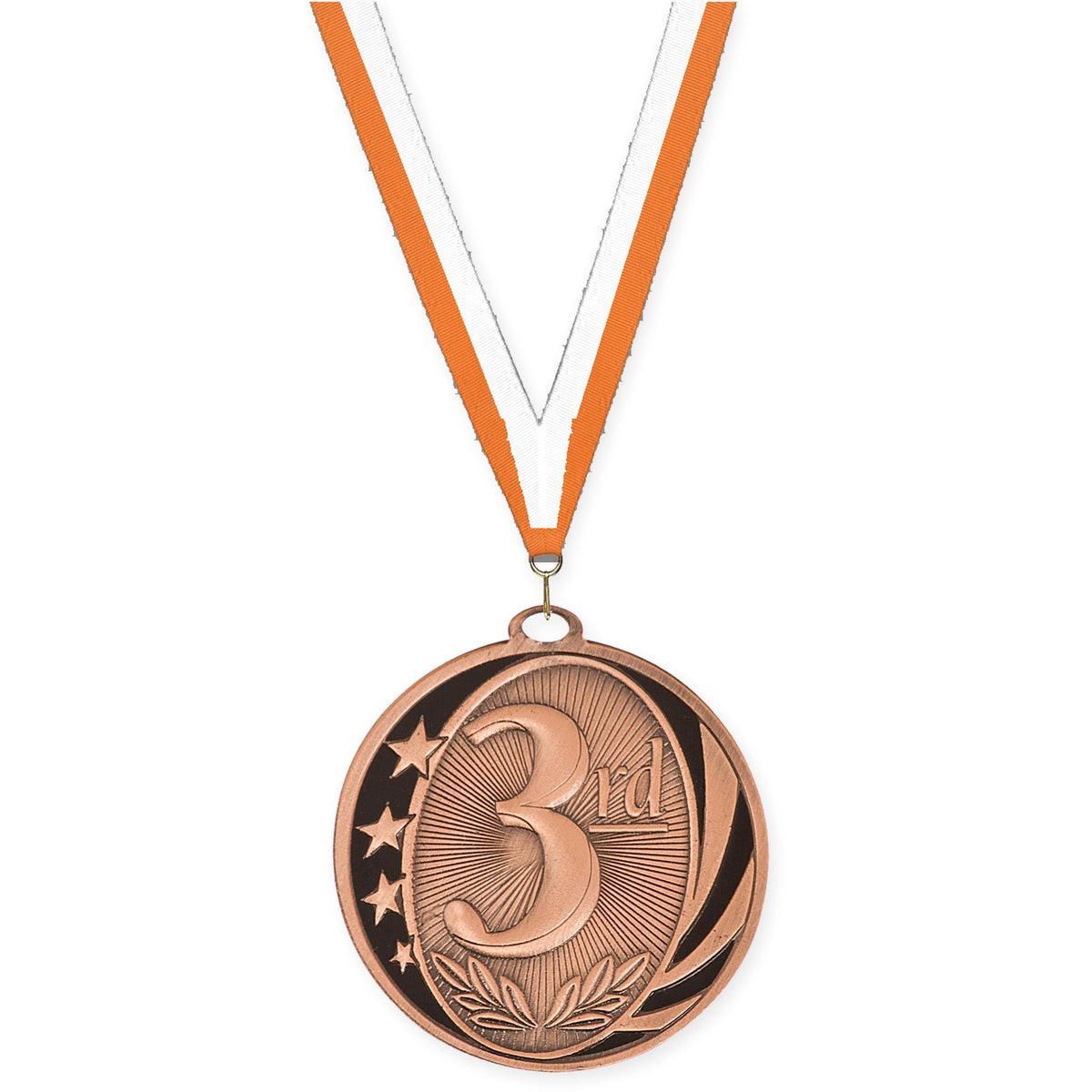 2 inch Place MidNite Star medal in bronze - 3rd place with Orange White neck ribbon