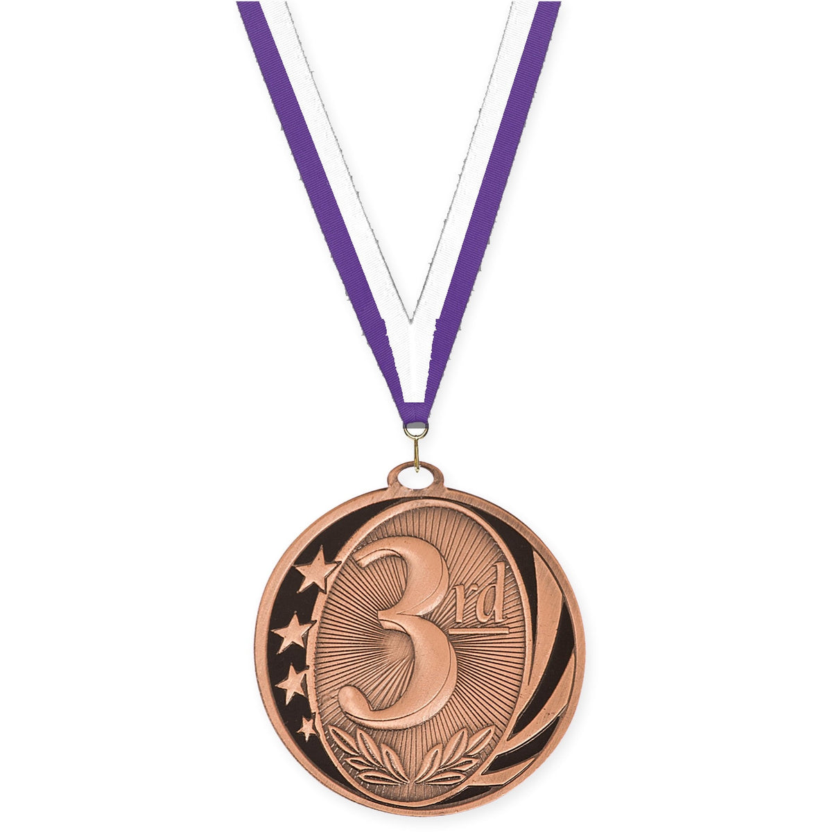 2 inch Place MidNite Star medal in bronze - 3rd place with Purple White neck ribbon
