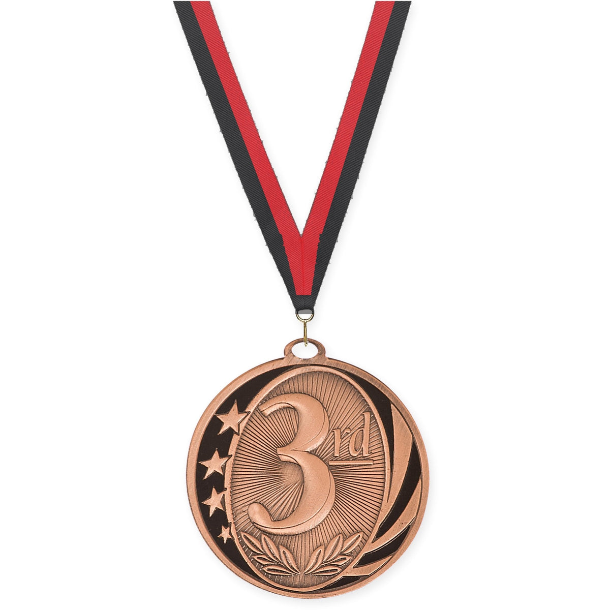 2 inch Place MidNite Star medal in bronze - 3rd place with Black Red neck ribbon