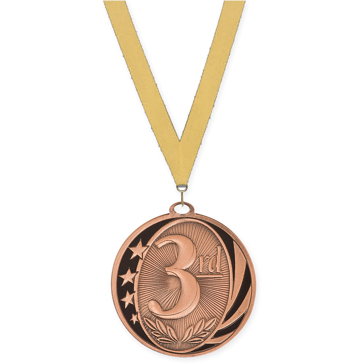 2 inch Place MidNite Star medal in bronze - 3rd place with Gold Metallic neck ribbon