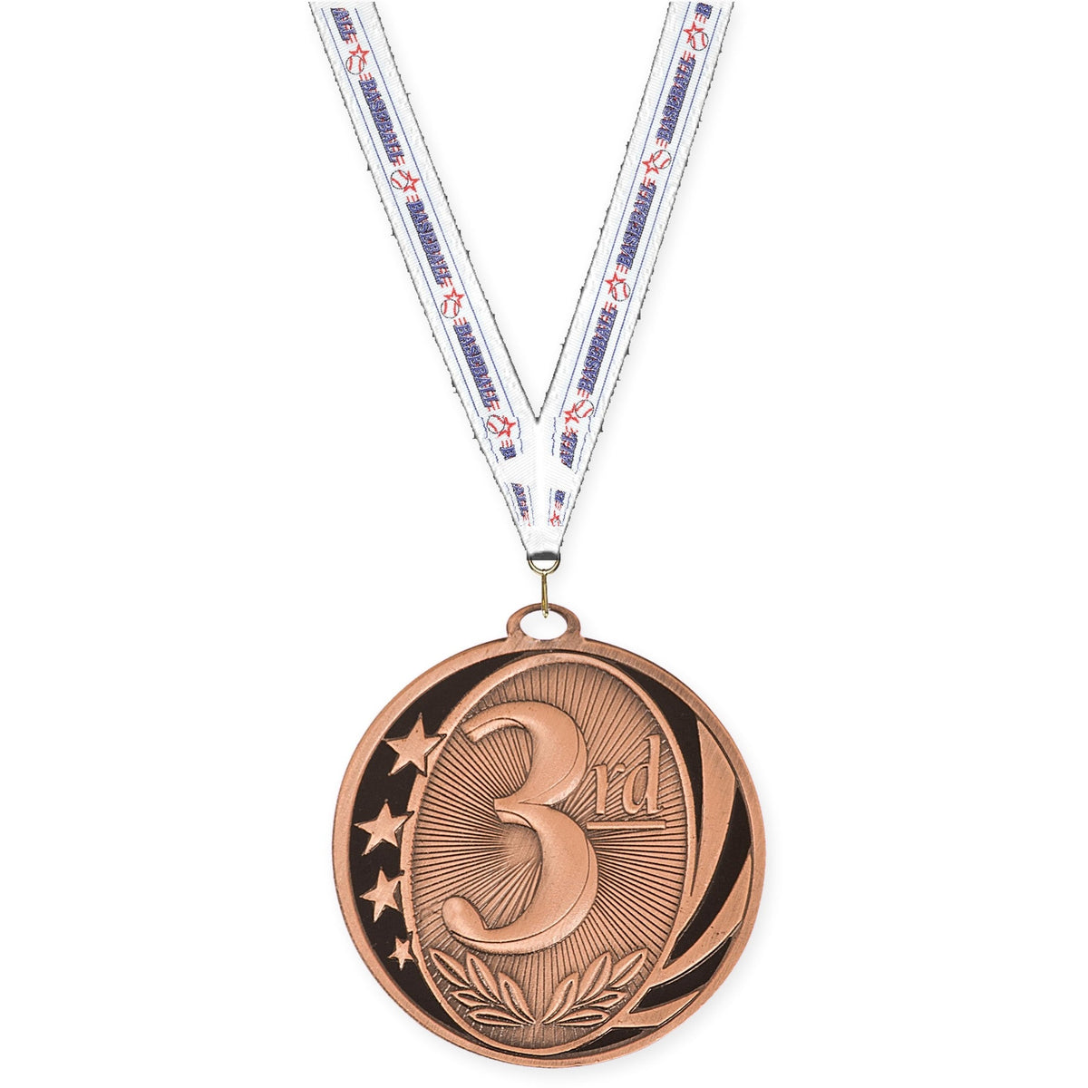 2 inch Place MidNite Star medal in bronze - 3rd place with Baseball neck ribbon