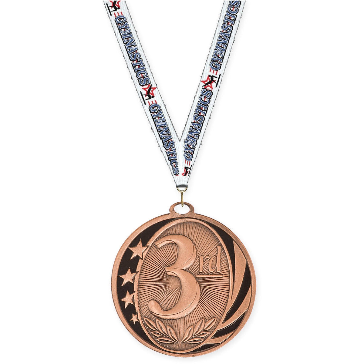 2 inch Place MidNite Star medal in bronze - 3rd place with Gymnastics neck ribbon