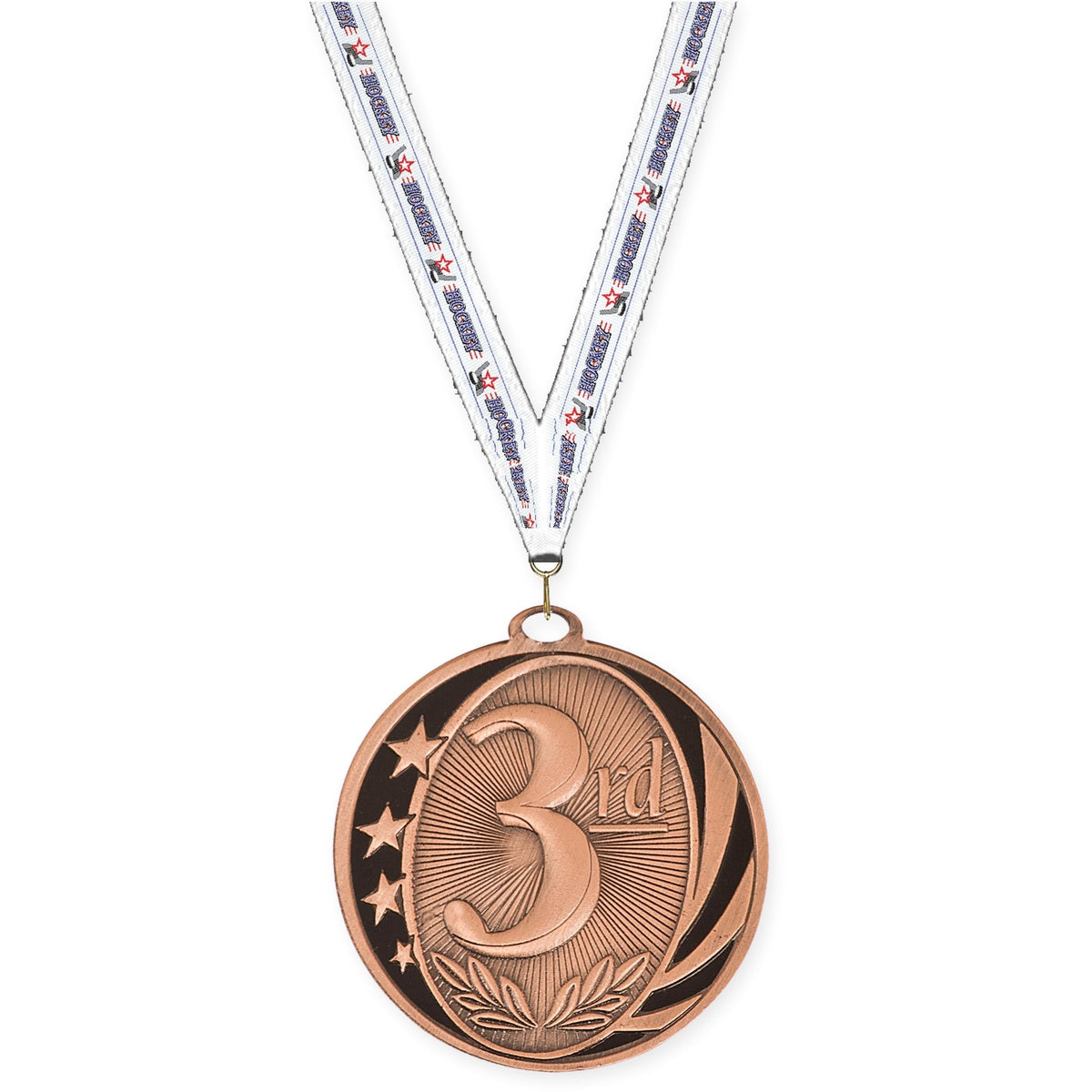 2 inch Place MidNite Star medal in bronze - 3rd place with Hockey neck ribbon