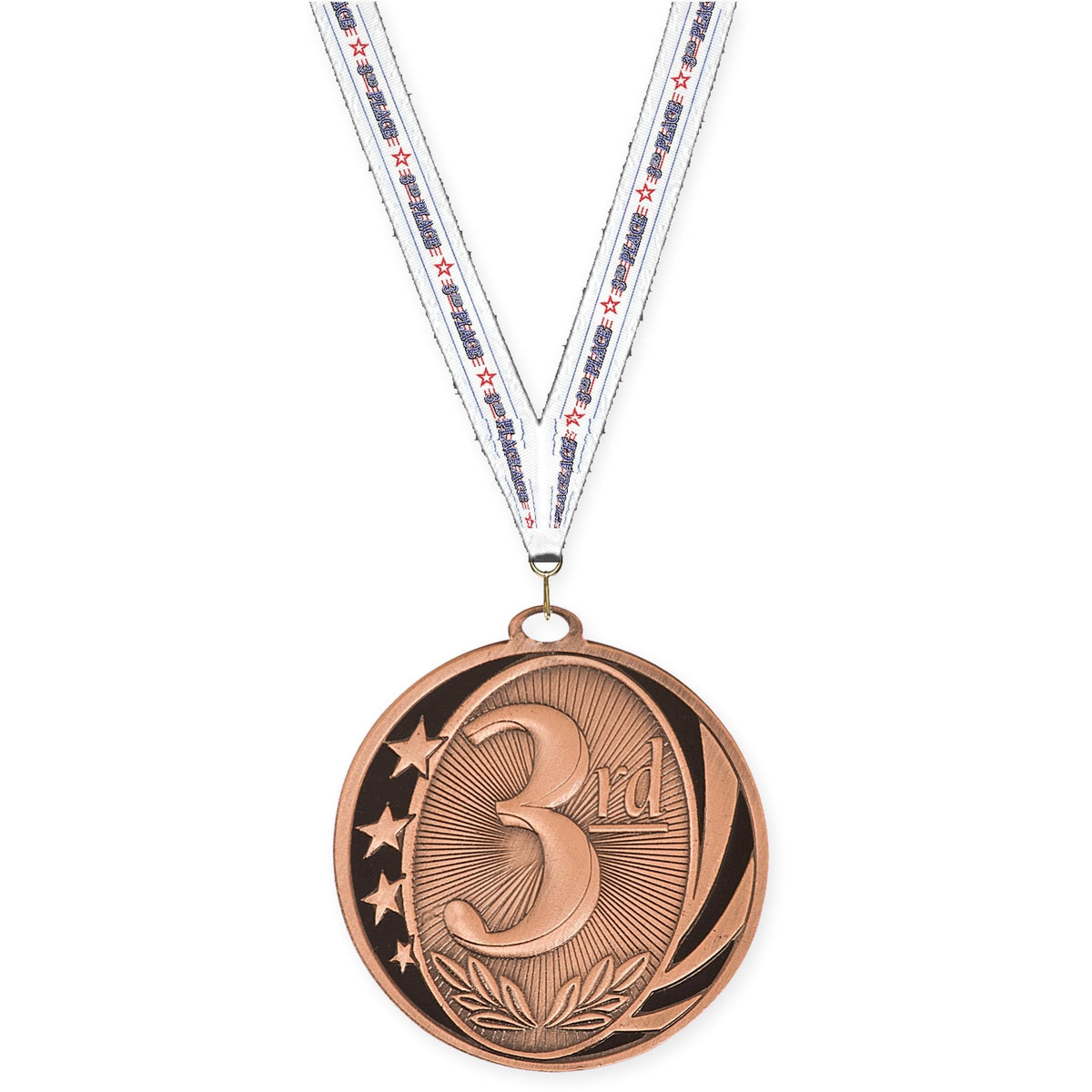 2 inch Place MidNite Star medal in bronze - 3rd place with 3rd Place neck ribbon