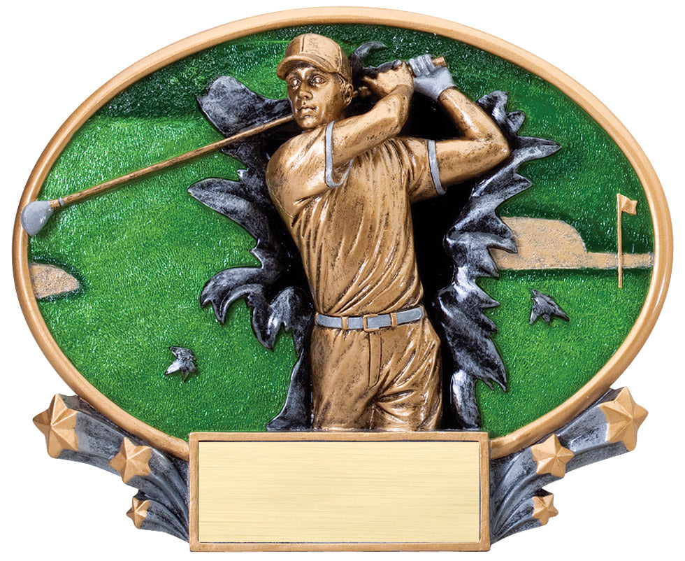 Oval resin plate with a golfer in high relief – Male